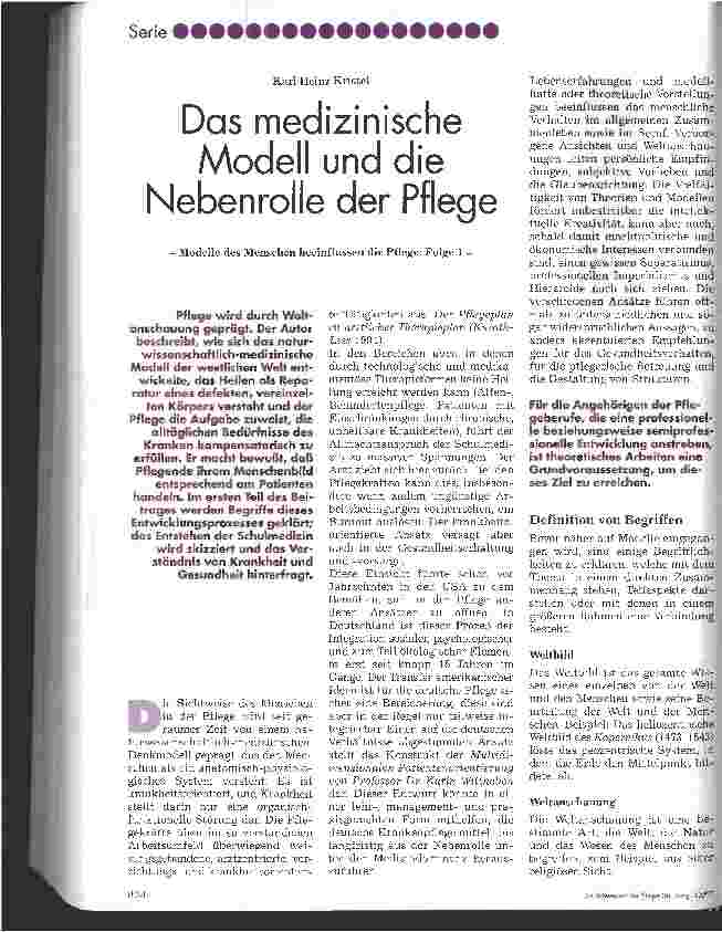Vorschauseite 1: Das medizinische Modell und die Nebenrolle der Pflege Modelle des Menschen beeinflussen die Pflege: Folge 1