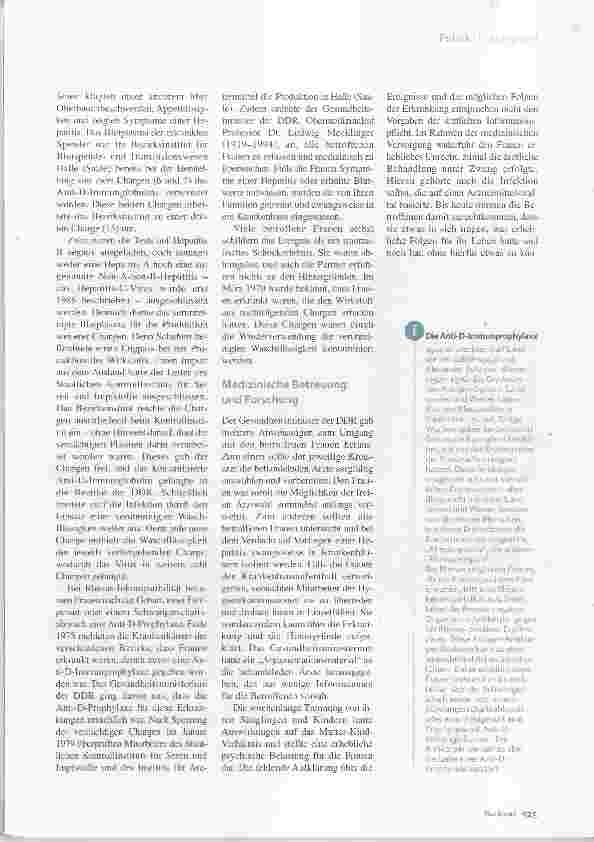 Vorschauseite 2: Medizingeschichte: Ein DDR-Arzneimittelskandal Die kontaminierte Anti-P-Immunprophylaxe