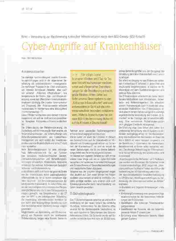 Vorschauseite 1: Cyber-Angriffe auf Krankenhäuser