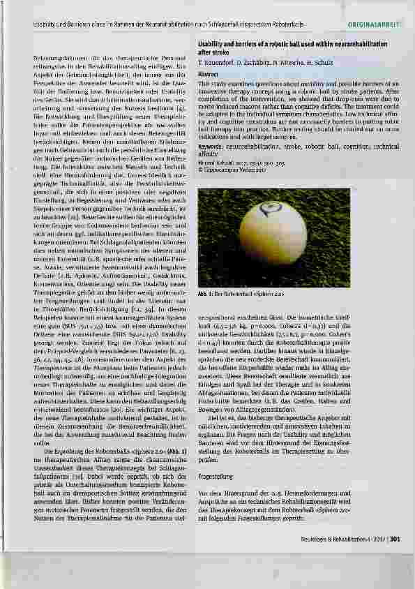 Vorschauseite 2: Usability und Barrieren eines im Rahmen der Neurorehabilitation nach Schlaganfall eingesetzten Roboterballs