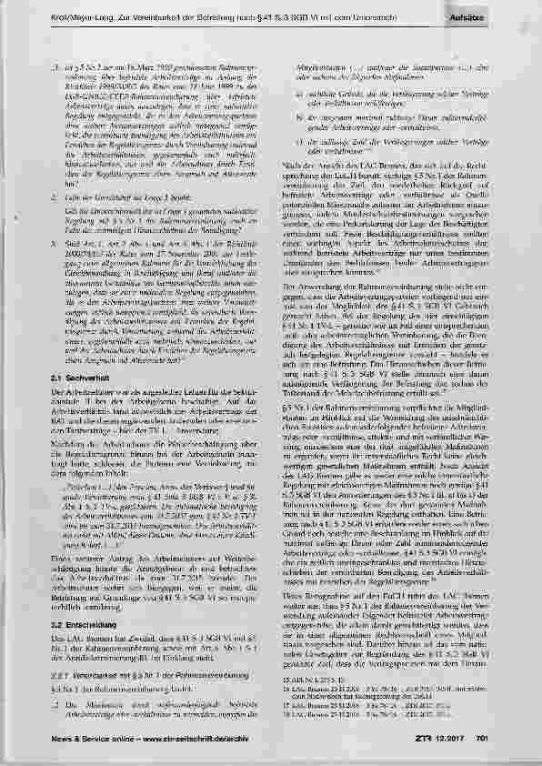 Vorschauseite 2: Zur Vereinbarkeit der Befristung nach §41 S.3 SGB VI mit dem Unionsrecht LAG Niedersachsen vom 29.11.2016 und LAG Bremen vom 23.11.2016