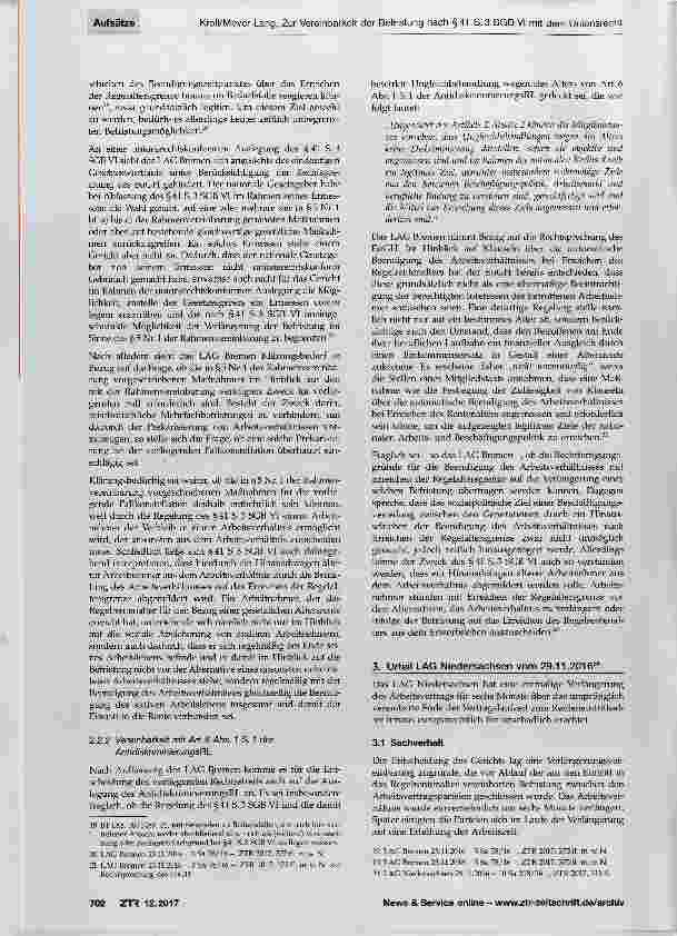Vorschauseite 3: Zur Vereinbarkeit der Befristung nach §41 S.3 SGB VI mit dem Unionsrecht LAG Niedersachsen vom 29.11.2016 und LAG Bremen vom 23.11.2016