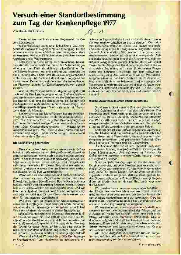 Vorschauseite 1: Versuch einer Standortbestimmung zum Tag der Krankenpflege 1977