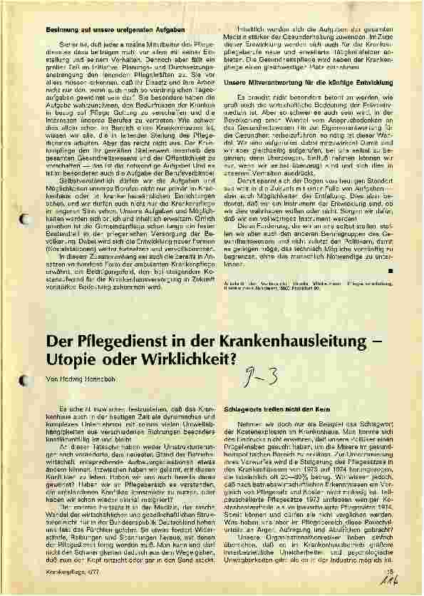 Vorschauseite 2: Versuch einer Standortbestimmung zum Tag der Krankenpflege 1977