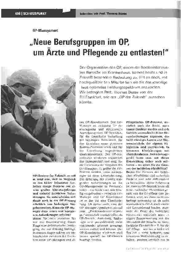 Vorschauseite 1: Neue Berufsgruppen im OP, um Arzte und Pflegende zu entlasten!