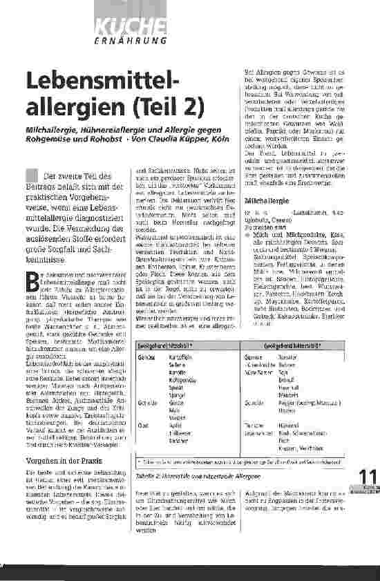 Vorschauseite 1: Lebensmittelallergien (Teil 2) Milchallergie, Hühnereiallergie und Allergie gegen Rohgemüse und Rohobst