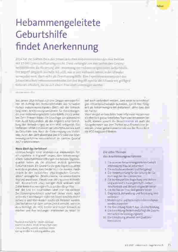 Vorschauseite 1: Hebammengeleitete Geburtshilfe findet Anerkennung