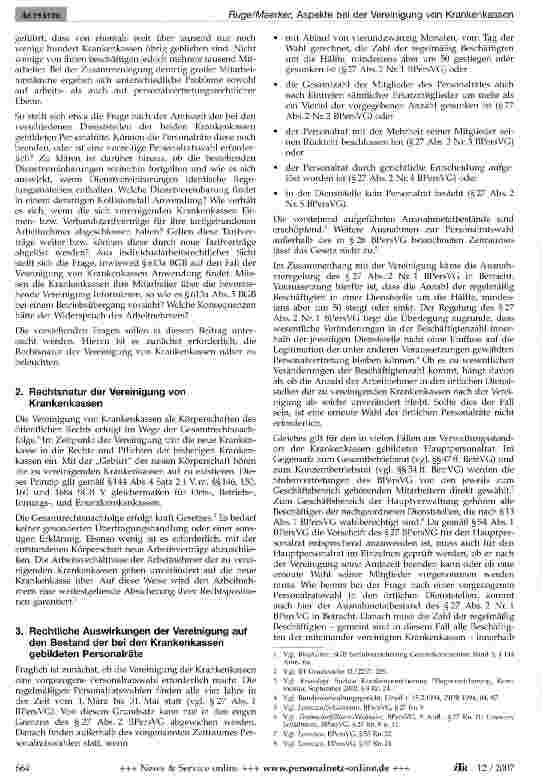 Vorschauseite 2: Arbeitsund personalvertretungsrechtliche Aspekte bei der Vereinigung von Krankenkassen