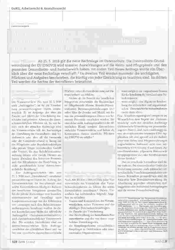 Vorschauseite 1: Auswirkungen der Datenschutz Grundverordnung auf den Gesundheitsund Sozialbereich (Teil2)