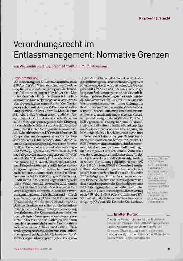 Vorschauseite 1: Verordnungsrecht im Entlassmanagement: Normative Grenzen