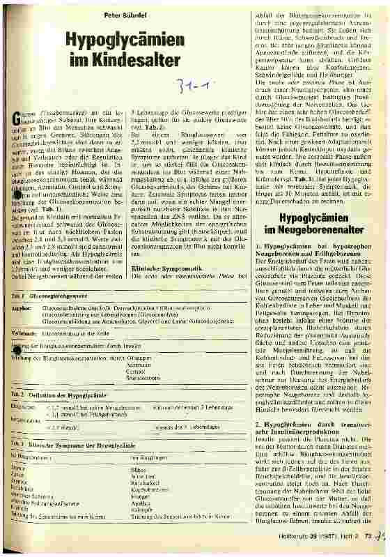 Vorschauseite 1: Hypoglycämien im Kindesalter