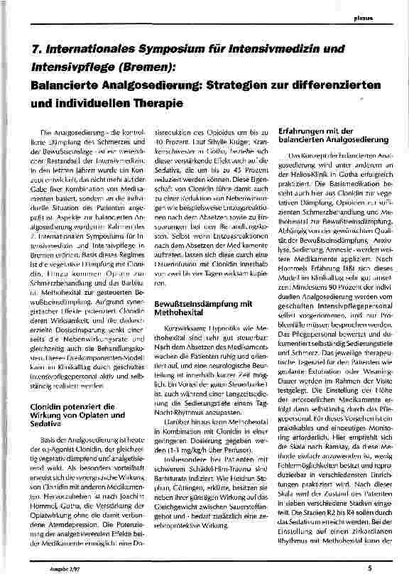 Vorschauseite 1: 7. Internationales Symposium für Intensivmedizin und Intensivpflege (Bremen): Balancierte Analgosedierung: Strategien zur differentierten und individuellen Therapie