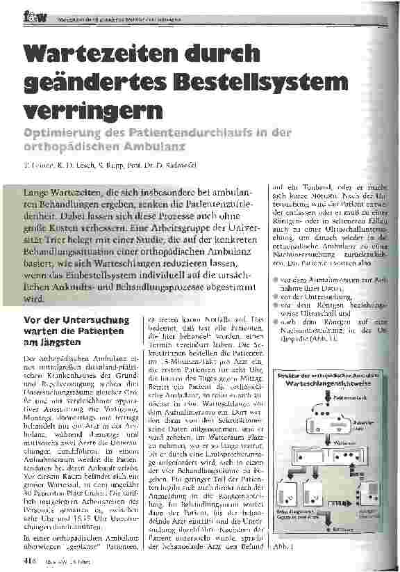 Vorschauseite 1: Wartezeiten durch geändertes Bestellsystem verringern Optimierung des Patientendurchlaufs in der orthopädischen Ambulanz
