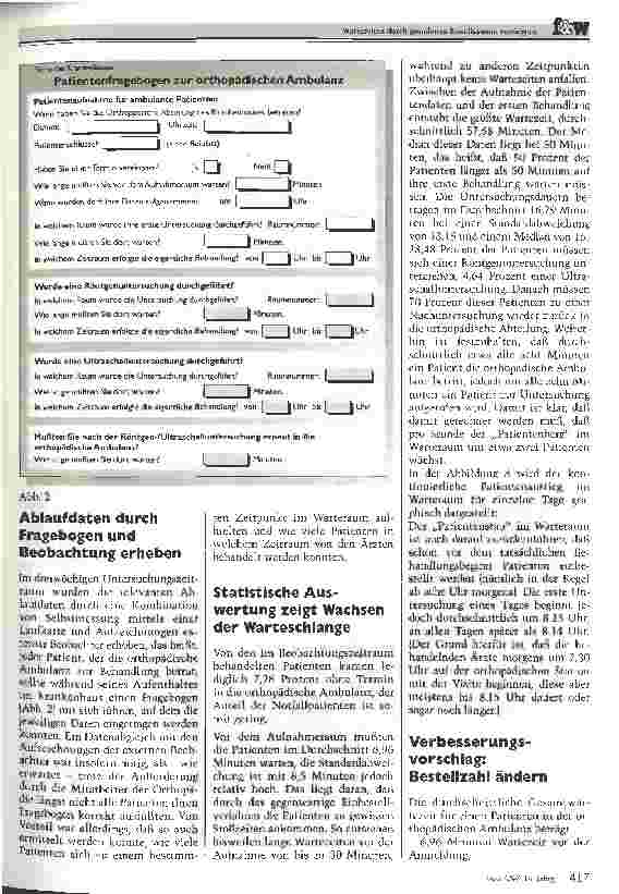 Vorschauseite 2: Wartezeiten durch geändertes Bestellsystem verringern Optimierung des Patientendurchlaufs in der orthopädischen Ambulanz