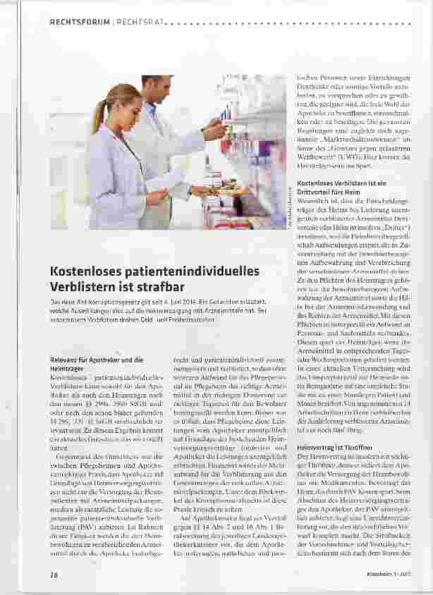 Vorschauseite 1: Kostenloses patientenindividuelles Verblistern ist strafbar