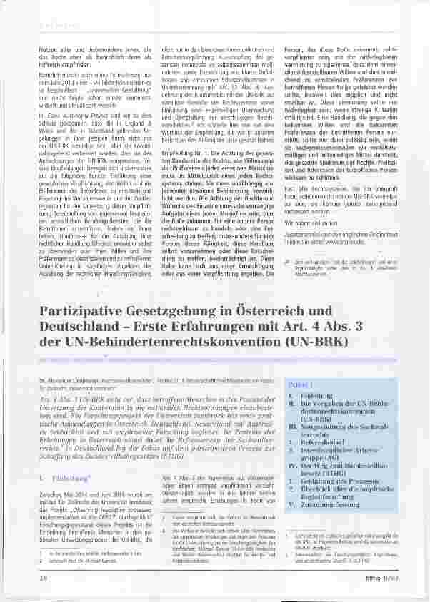Vorschauseite 1: Partîzîpatîve Gesetzgebung in Österreich und Deutschland Erste Erfahrungen mit Art. 4 Abs. 3 der UN-Behindertenrechtskonvention (UN-BRK)