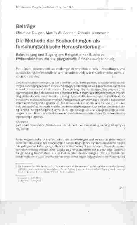 Vorschauseite 1: Die Methode der Beobachtungen als forschungsethische Herausforderung