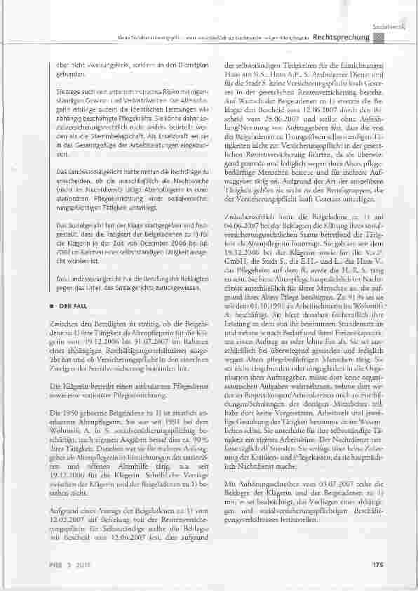 Vorschauseite 2: Keine Sozialversicherungspflicht einer ausschließlich als Nachtwache tätigen Altenpflegerin