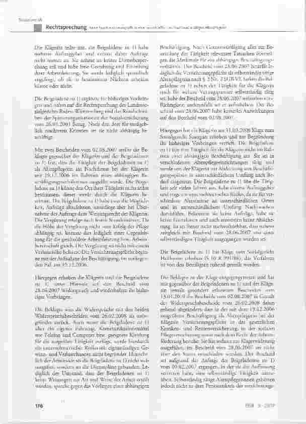 Vorschauseite 3: Keine Sozialversicherungspflicht einer ausschließlich als Nachtwache tätigen Altenpflegerin