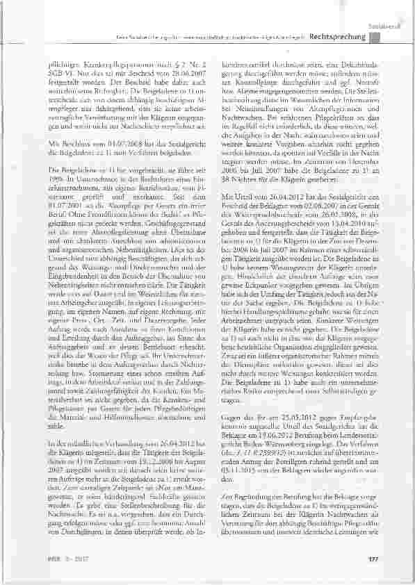 Vorschauseite 4: Keine Sozialversicherungspflicht einer ausschließlich als Nachtwache tätigen Altenpflegerin