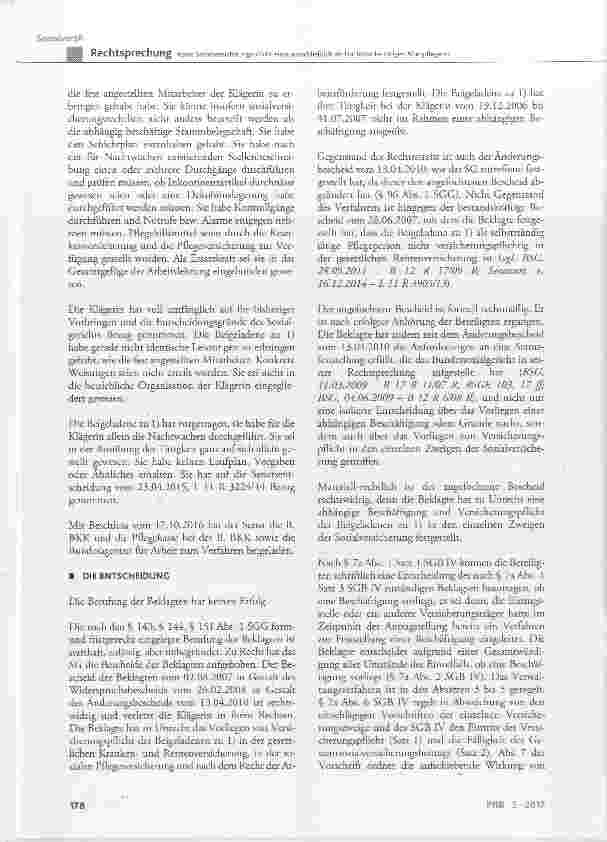 Vorschauseite 5: Keine Sozialversicherungspflicht einer ausschließlich als Nachtwache tätigen Altenpflegerin