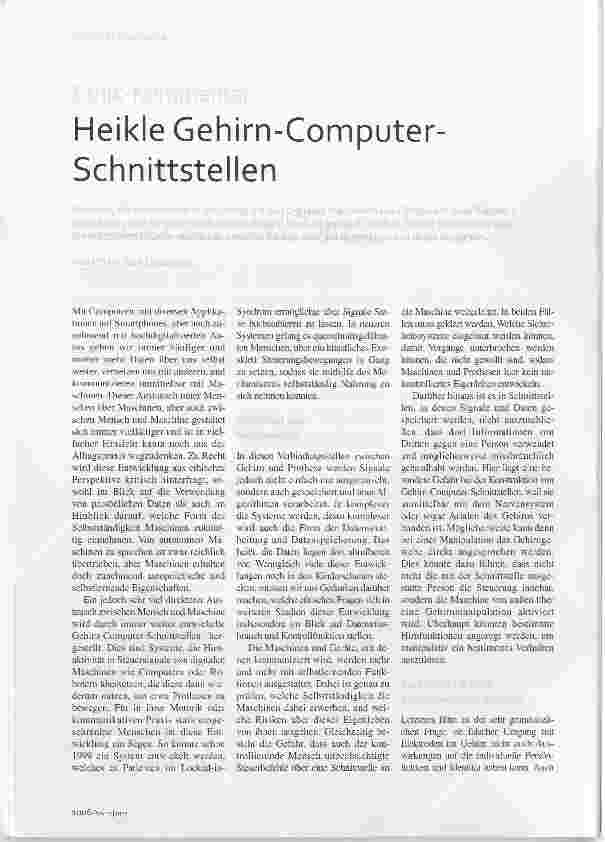 Vorschauseite 1: Heikle Gehirn-Computer- Schnittstellen