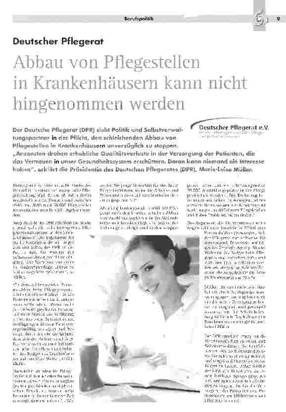 Vorschauseite 1: Abbau von Pflegestellen in Krankenhäusern kann nicht hingenommen werden