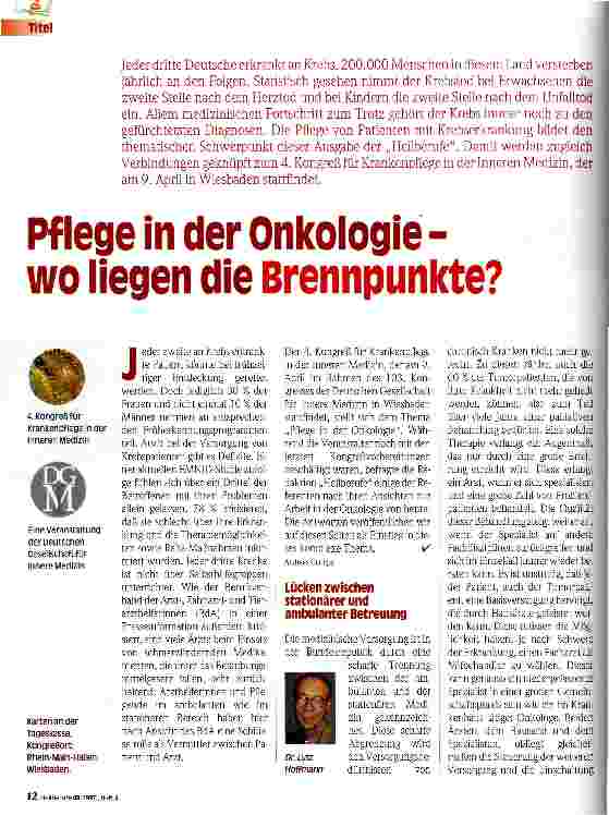 Vorschauseite 1: Pflege in der Onkologie - wo liegen die Brennpunkte?