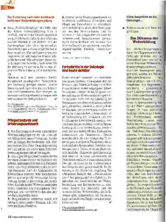Vorschauseite 3: Pflege in der Onkologie - wo liegen die Brennpunkte?