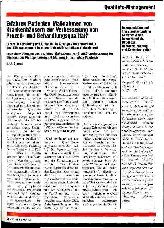 Vorschauseite 1: Erfahren Patienten Maßnahmen von Krankenhäusern zur Verbesserung von Prozeßund Behandlungsqualität? Läßt sich Forschung und Lehre in ein Konzept zum umfassenden Qualitätsmanagemen…