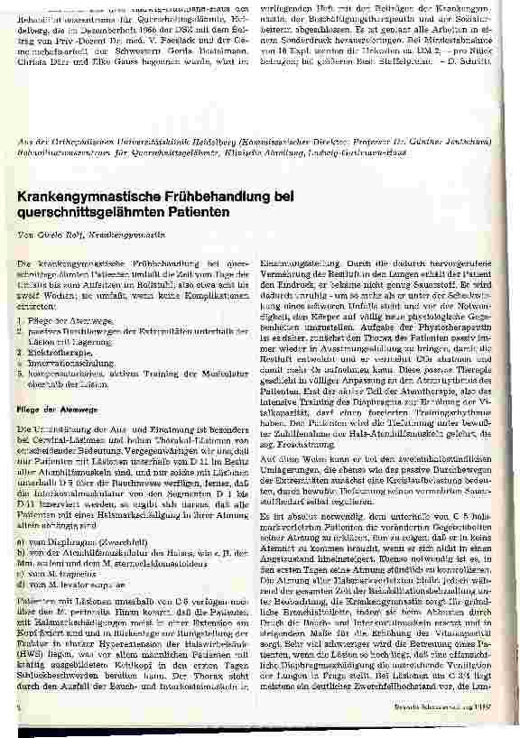Vorschauseite 1: Krankengymnastische Frühbehandlung bei querschnittsgelähmten Patienten