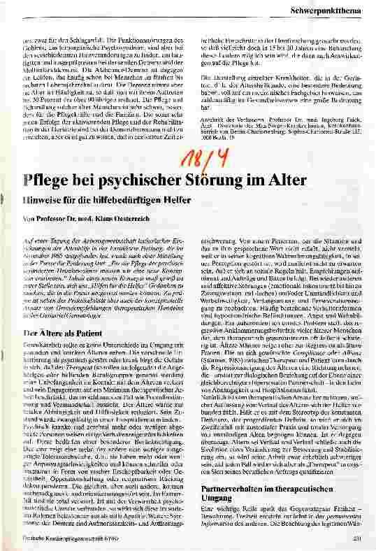 Vorschauseite 1: Pflege bei psychischer Störung im Alter Hinweise für die hilfebedürftigen Helfer