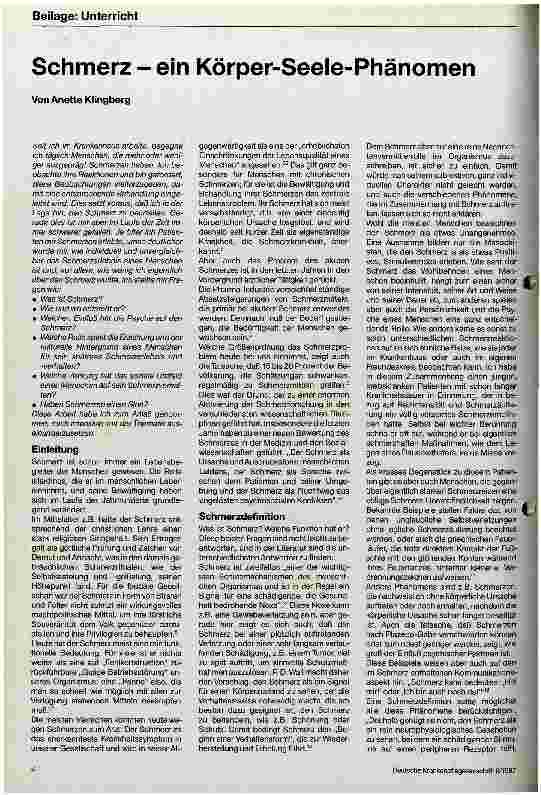 Vorschauseite 1: Schmerz - ein Körper-Seele-Phänomen
