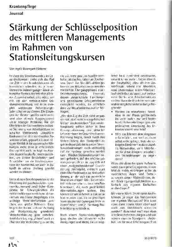 Vorschauseite 1: Stärkung der Schlüsselposition des mittleren Managements im Rahmen von Stationsleitungskursen