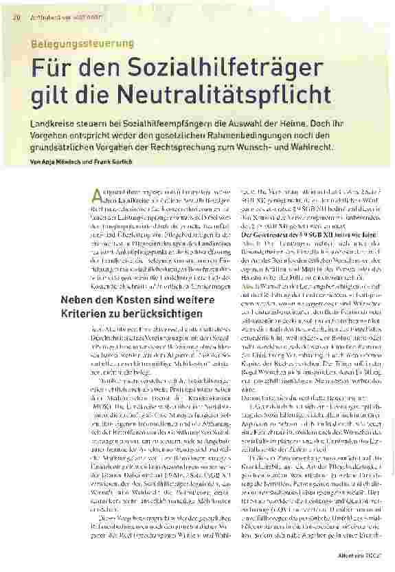 Vorschauseite 1: Für den Sozialhilfeträger gilt die Neutralitätspflicht