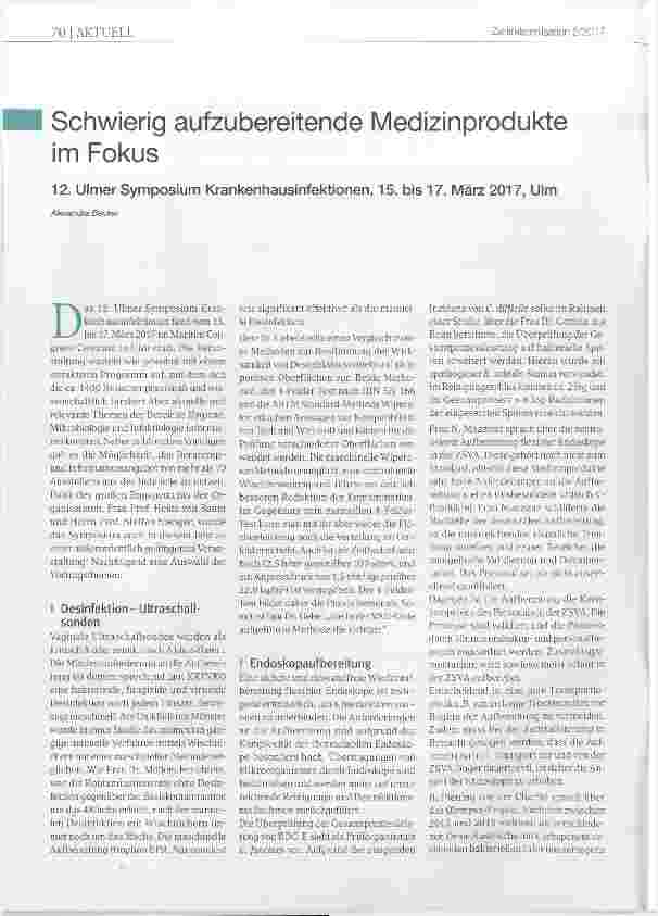 Vorschauseite 1: Schwierig aufzubereitende Medizinprodukte im Fokus 12. Ulmer Symposium Krankenhausinfektionen, 15. bis 17. März 2017, Ulm