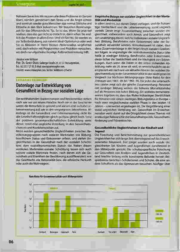 Vorschauseite 1: Datenlage zur Entwicklung von Gesundheit in Bezug zur sozialen Lage
