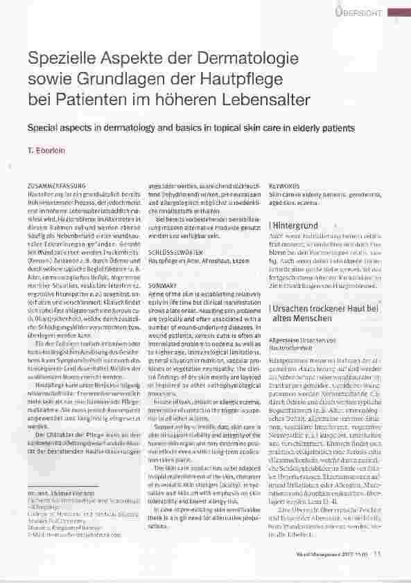 Vorschauseite 1: Spezielle Aspekte der Dermatologie sowie Grundlagen der Hautpflege bei Patienten im höheren Lebensalter