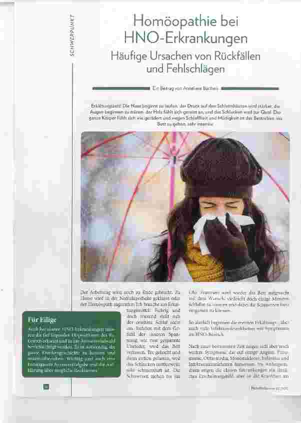 Vorschauseite 1: Homöopathie bei HNO-Erkrankungen Häufige Ursachen von Rückfällen und Fehlschlägen