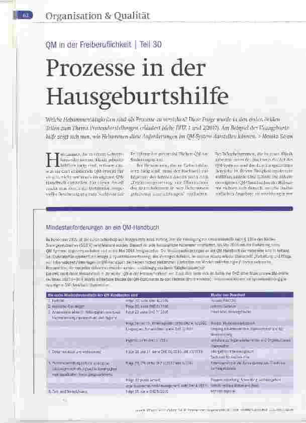 Vorschauseite 1: QM in der Freiberuflichkeit | Teil 30 Prozesse in der Hausgeburtshilfe