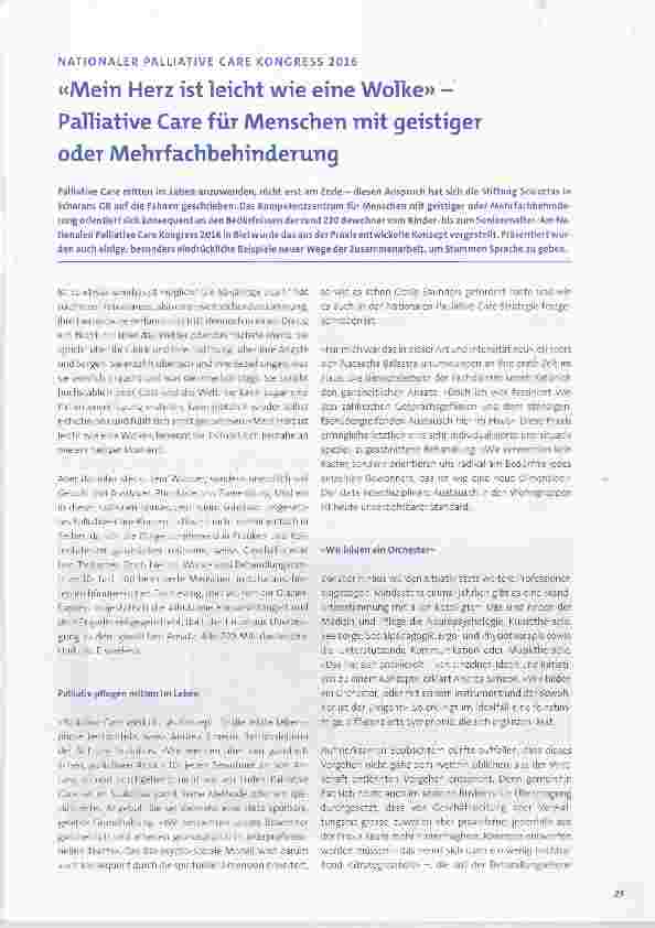 Vorschauseite 1: «Mein Herz ist leicht wie eine Wolke» Palliative Care für Menschen mit geistiger oder Mehrfachbehinderung