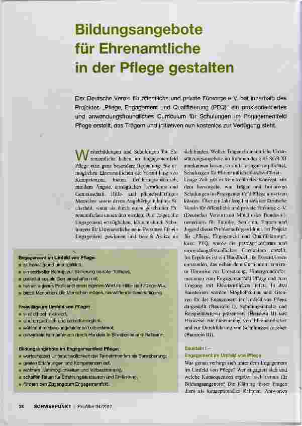 Vorschauseite 1: Bildungsangebote für Ehrenamtliche in der Pflege gestalten