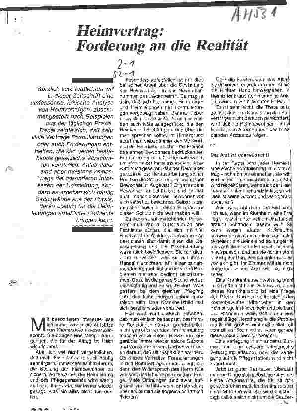 Vorschauseite 1: Heimvertrag: Forderung an die Realität
