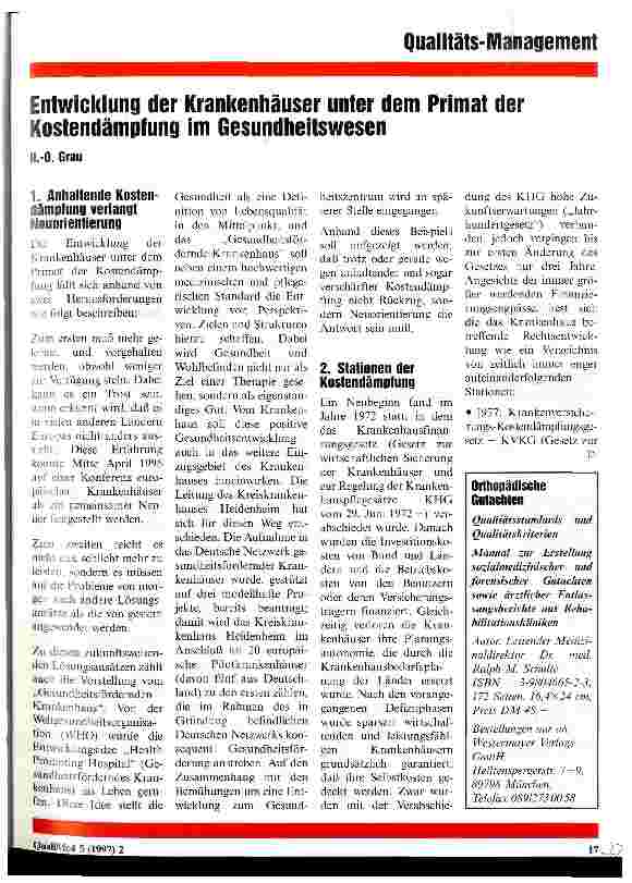 Vorschauseite 1: Entwicklung der Krankenhäuser unter dem Primat der Kostendämpfung im Gesundheitswesen