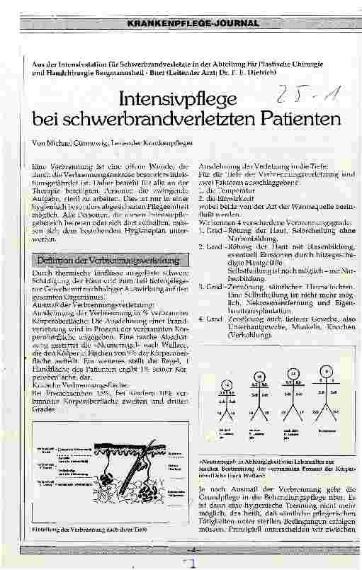 Vorschauseite 1: Intensivpflege bei schwerbrandverletzten Patienten