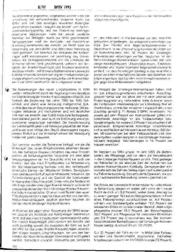 Vorschauseite 2: Begleitforschung zur Bundespflegsatzverordnung 1995 Teil 1: Zusammenfassung des ersten Zwischenberichts