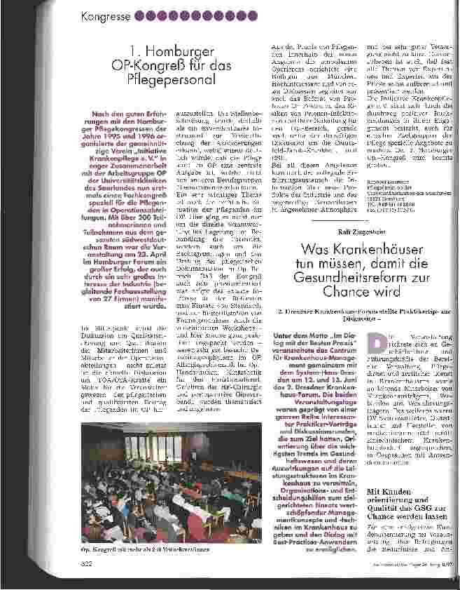 Vorschauseite 1: Was Krankenhäuser tun müssen, damit die Gesundheitsreform zur Chance wird 2. Dresdner Krankenhaus-Forum stellte Praktikertips zur Diskussion