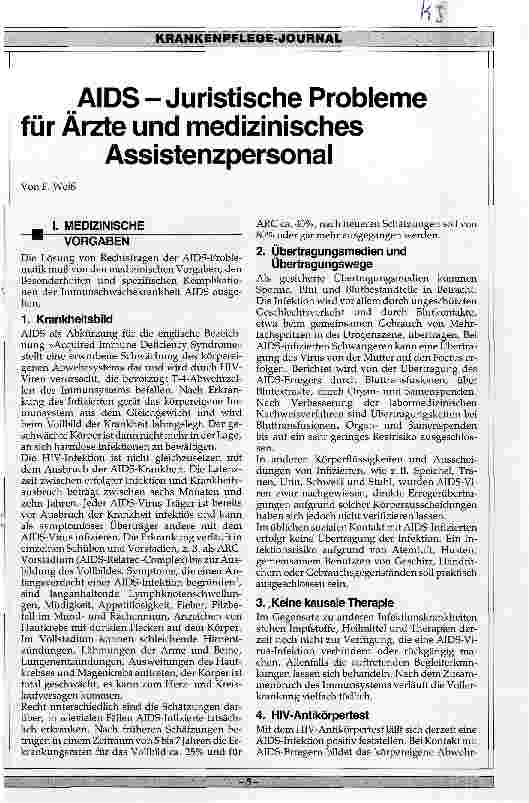 Vorschauseite 1: AIDS Juristische Probleme für Ärzte und medizinisches Assistenzpersonal