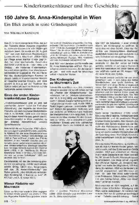Vorschauseite 1: 150 Jahre St. Anna-Kinderspital in Wien Ein Blick zurück in seine Gründerzeit