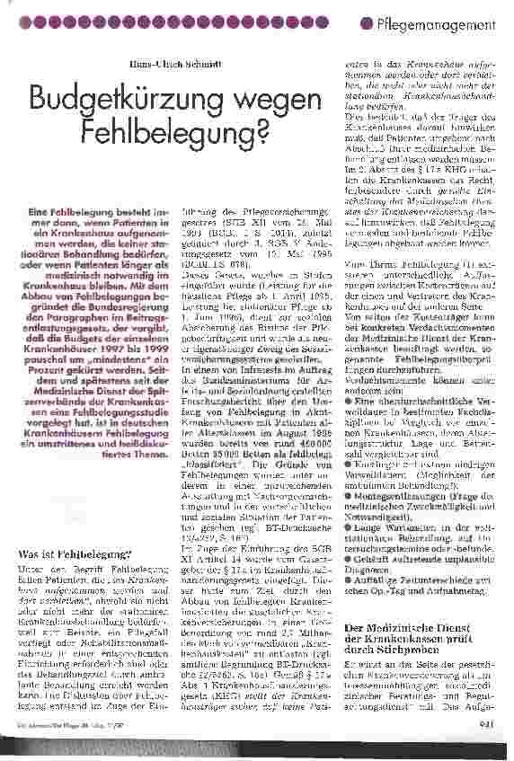 Vorschauseite 1: Budgetkürzung wegen Fehlbelegung?